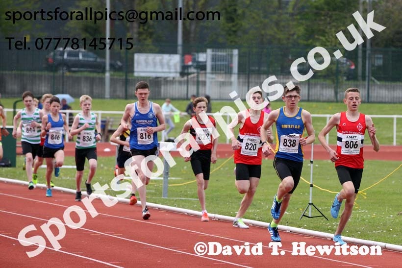Boys under-15s 1500 metres, 2019 North Eastern Track and Field Champs., Middlesbrough. Photo:  David T. Hewitson/Sports for All Pics